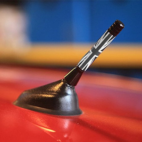 3" Black / Grey Union Jack Flag Theme Short Antenna For MINI Cooper All Models
