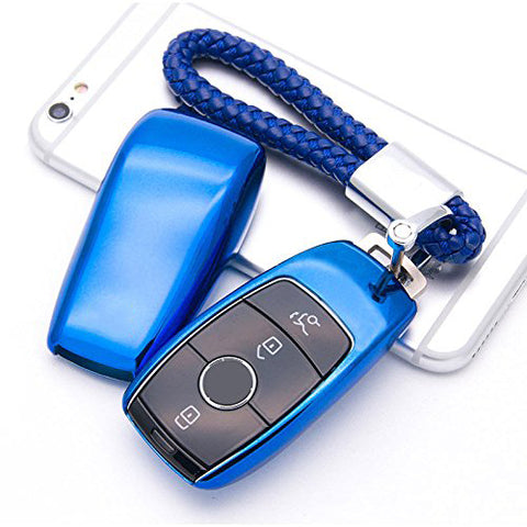 Blue \ Black \ Gold \ Red \ Silver \ Rose Gold Chrome Finish TPU Key Fob Protective Cover Case For Mercedes-Benz 2017 2018 E-Class Sedan E300 E400 E43 AMG etc