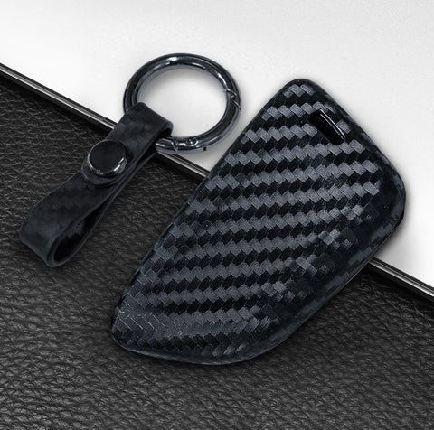 for BMW Key Fob Cover - Keyless Entry Carbon Fiber Style Key Fob Case with Keychain - Black TPU Remote Smart Key Holder Protector for BMW New 7 Series X1 X5 X6 M5 M6 5 Series 2018 3/4-button Key