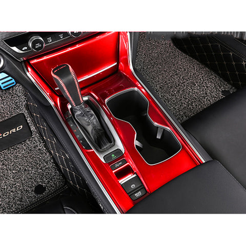 Interior Gear Shift Box Water Cup Holder Panel Cover Trim ABS Red Compatible with Honda Accord 10th Gen 2018 2019 2020 2021