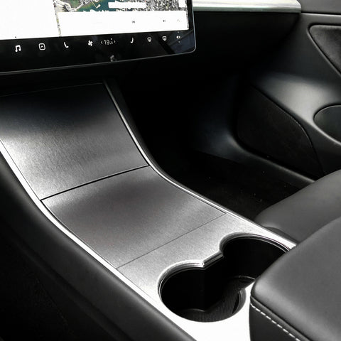 3pcs for Tesla Model 3 Center Console Wrap Sticker, Armrest Cup Holder Box Panel Trim, Protective Film Anti-Scratch Decal, Black Color Carbon Fiber Pattern / Matte Black / Matte White / Brushed Silver