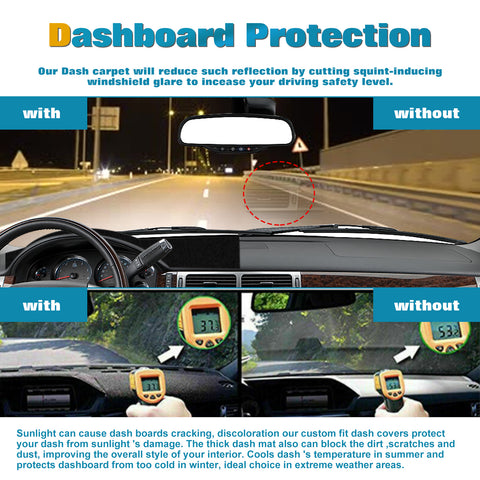 Center Console Dashboard Mat Pre-cut Non-Slip Sunshield Sun Glare Protector Dash Carpet Pad Black Cover Compatible with Chevrolet Silverado GMC Sierra 2007-2013,w/One Golve Box-Type A