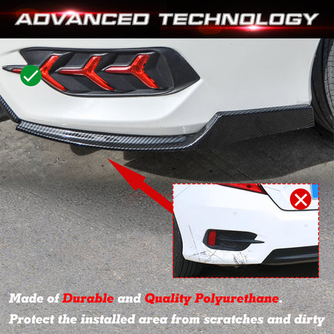 Rear Bumper Lip Diffuser Splitter Canard Carbon Fiber Pattern, Compatible with Honda Civic 10th Gen 2016-2021