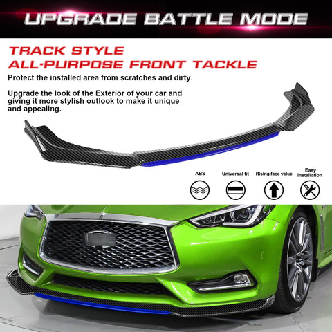 Front Bumper Lip Chin Spoiler Splitter Diffuser Protector Body Kit Compatible with Honda Accord Civic or Volkswagen MK5 MK6 MK7 or Kia Optima or Mitsubishi Lancer, Carbon Black w/Blue 4pcs