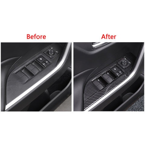 4pcs Door Window Lock Panel Switch Bezel Cover Driver Passenger Side for Toyota RAV4 2019-2024, Carbon Fiber Pattern Window Lift Switch Panel Cover Trim