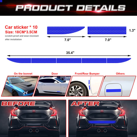 Blue Luminous Reflective Car Bumper Night Driving Warning Sticker Strips 10PCS