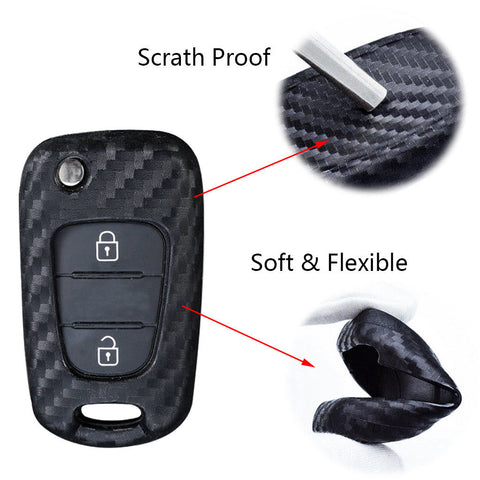Carbon Fiber Pattern Remote Key Fob Cover Full Protection Key Case Holder for Hyundai Kia K2 K5 Flip Folding Smart Key