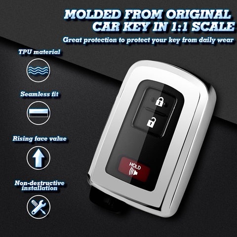 Silver TPU Remote Smart Key Fob Cover Protector For Toyota 4Runner Tacoma Camry