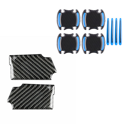 Real Carbon Fiber Inner + Exterior Door Handle Cover For Ford Mustang 2015-up