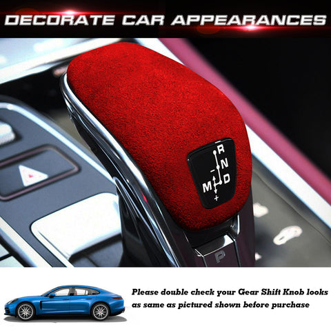Red Alcantara Suede Leather Gear Shift Knob Cover For Porsche Panamera 2018-up