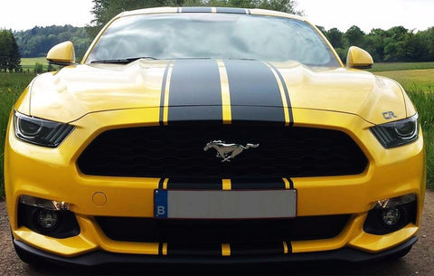 Glossy Black / Black Fluorescent Green Side Double-sided Vinyl Stripe Decal Sporty Sticker for Ford Mustang Hood Roof Rear Trunk