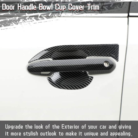 Exterior Door Handle w/ Handle Bowl Cover Trim, Carbon Fiber Pattern, Compatible with Toyota Rav4 2019-2024 (with Smart Keyhole)