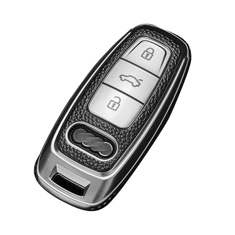 Silver TPU Leather Full Protect Remote Smart Key Fob Cover For Audi A6L A7 A8