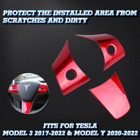Red Steering Wheel Molding Cover Trim For Tesla Model 3 2017-2023 & Model Y 2020-up