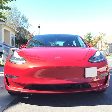 Set Black Front Bumper Tow Hook License Plate Mount Bracket Relocator Kit for Tesla Model 3 2017-up - No Drill