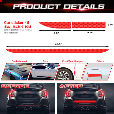 Red Exterior Reflective Body Safety Warning Strip Decals Universal for Car Trunk