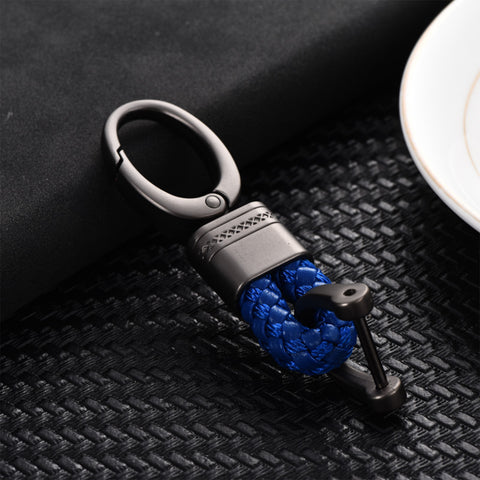 Blue/ Black/ Pink/ Red/ Black Red/ Black White/ Black Yellow Braided Leather Gun Metal Wrist Key Chian Ring Car Keychain Universal Fit
