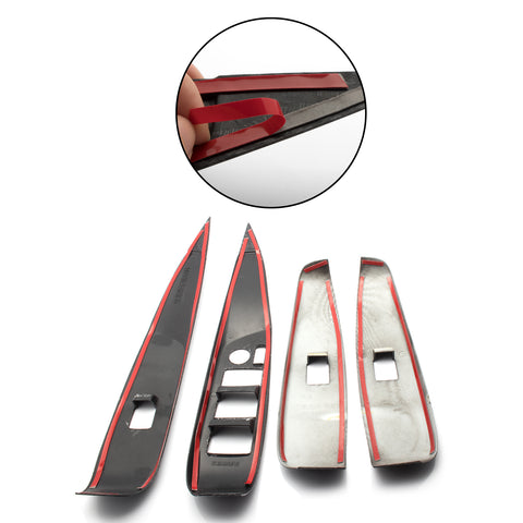 4pcs Carbon Fiber Pattern / Red ABS Car Door Window Lock Panel Switch Bezel Cover Driver Passenger Side for Toyota Camry 2018-2024