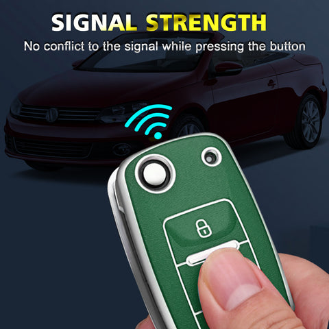 Key Fob Cover for VW Volkswagen Golf GTI Passat Beetle Tiguan Polo EOS Jetta MK1-MK6 3 Buttons,Soft TPU Full Protection Key Shell Case Smart Remote Entry,Green