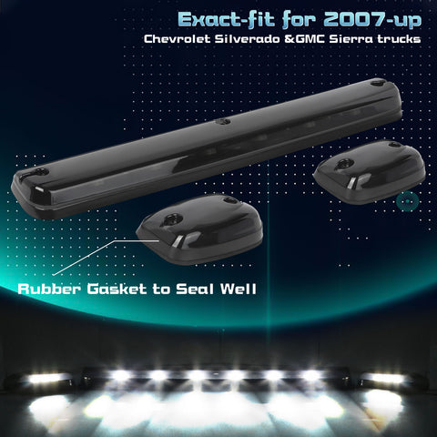 Smoked Lens Cab Roof Marker Top Clearance LED Lights OE fit, Compatible with GMC Sierra 2500 3500 HD or Chevrolet Silverado, White 9-SMD 3pcs