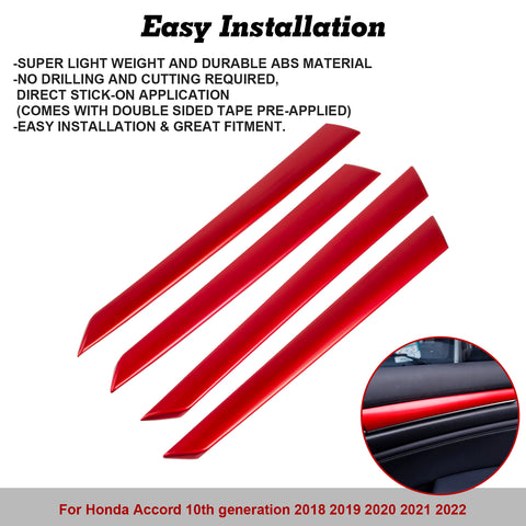 Inner Side Door Panel Strip Cover Trim, Sporty Red, Compatible with Honda Accord Sedan 10th Gen 2018-2022