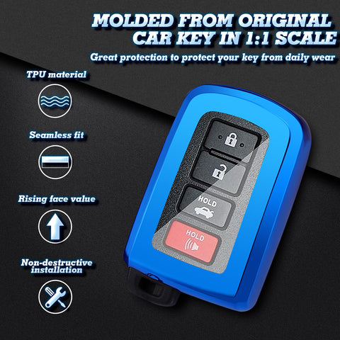 Blue TPU Full Seal Smart Key Fob Case For Toyota Camry Corolla Highlander Avalon