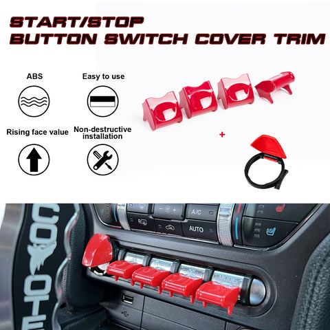 Keyless Engine Start Stop Push Button Surrounding Ring Cover & Center Console Control Button Decor Trim, Compatible with Ford Mustang 2015-2022 (Red)