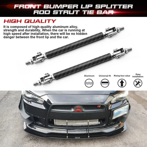 Carbon Fiber Look Adjust 6"-9" Alloy Bumper Splitter Rod Strut Tie Support Bars