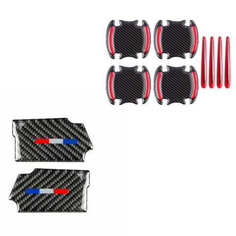 Real Carbon Fiber Inner + Exterior Door Handle Cover For Ford Mustang 2015-up
