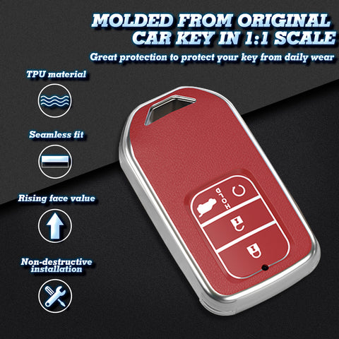 Red Soft TPU Leather Full Protect Key Fob Cover Case For Honda Civic 2014-2023