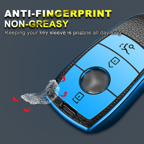 Soft TPU Leather Full Protection Smart Remote Key Fob Cover Case Holder Compatible with Mercedes E S Class 3 Button,Blue