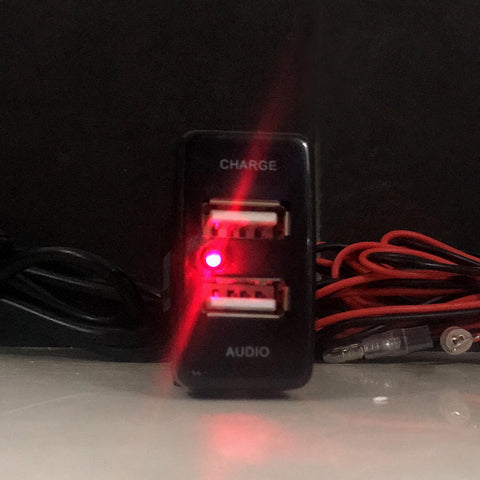 Dual USB Car Charger Socket with Audio Input Port for Toyota FJ Cruiser Highlander Tacoma 4Runner Camry RAV4 Tundra - High Speed USB Charging for iPhone iPad Samsung Digital Camera