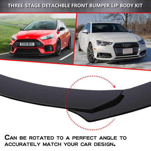Front Bumper Lip Chin Spoiler Splitter Diffuser Protector Guard Gloss Black 3pcs Universal Fit For Most Cars Auto Front Trim Body Kit