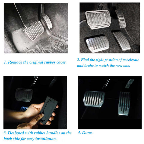 for Tesla Model 3 Accelerator Brake Pedal Cover - Anti-slip Gas Brake Paddle Protector - Non-slip Aluminium Brake Foot Pedal Pad with Rubber Handle - Set of 2