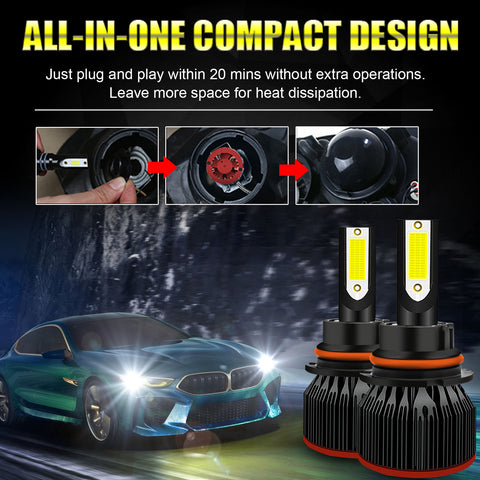6000K Xenon White LED Headlight Bulb All-in-One Conversion High Low Beam Kit, 6000LM Super Bright Fog Light Replacement