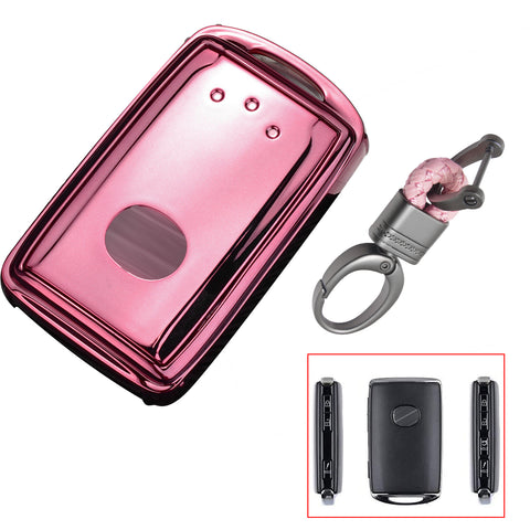 Pink Soft TPU Full Protect Remote Smart Key Fob Cover Case w/Keychain For Mazda 3 2019-2025