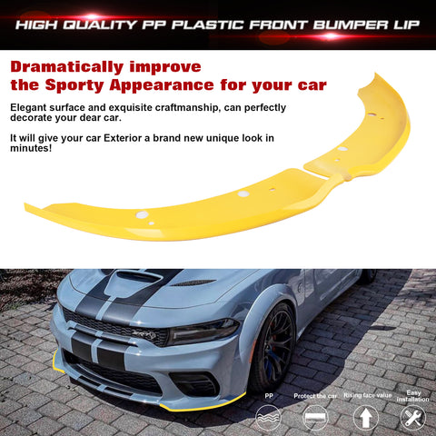 2PCS Exterior Front Bumper Lip Splitter Spoilers Protector Bumper Corner Edge Guard Cover Trim Accessories Compatible With Dodge Charger SRT Hellcat/SRT 392/Scat Pack/RT Scat Pack 2015-2021, Yellow