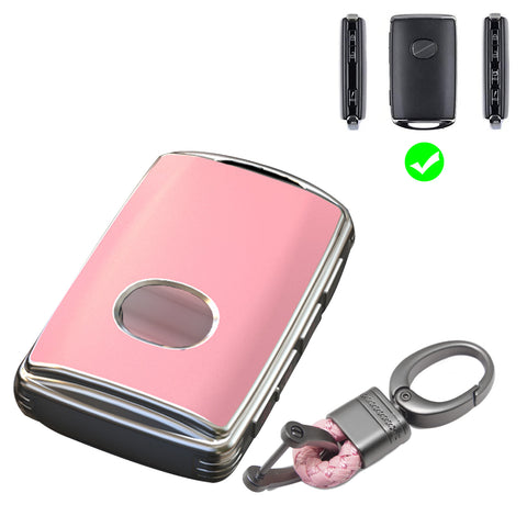 Pink TPU Sand Leather Full Protect Remote Key Fob Cover w/Keychain For Mazda CX-9 2020-23