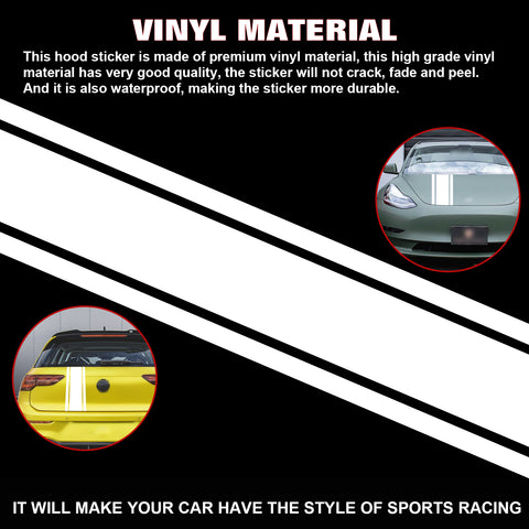 3X White KK Vinyl Front Hood Bumper Fender Trunk Stripe Sticker Decal For Car