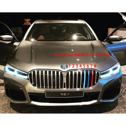 3pcs M-colored Grille Kidney Insert Trims Stripe Cover for BMW G11 7 Series LCI 2020-up (8 Beam Bars)