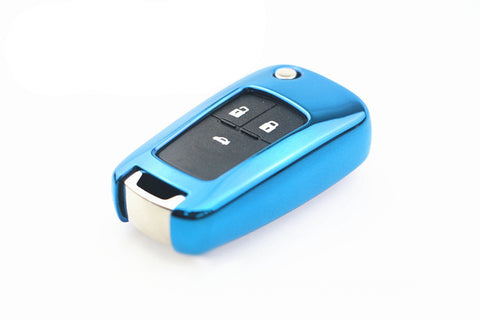 TPU Key Fob Cover Case Remote Holder Protector Jacket for Chevrolet Equinox Camaro Cruze Malibu Sonic Volt Park Impala/Fit Buick Encore Allure Regal, Blue