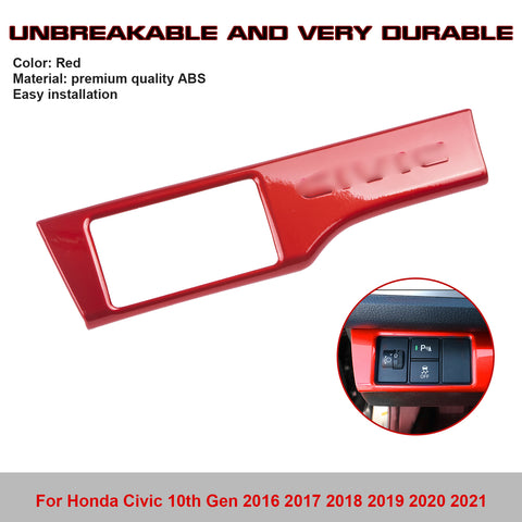 Red Sporty Race Style Headlight Switch Button Frame Cover For Honda Civic 16-21
