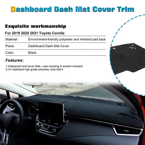 Center Console Dashboard Mat Pre-cut Non-Slip Sunshield Sun Glare Protector Dash Carpet Pad Black Cover Compatible with Toyota Corolla 2019-2024