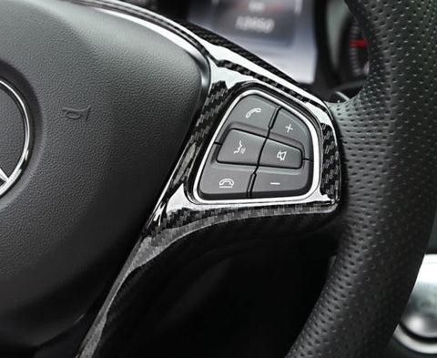 Xotic Tech Carbon Fiber Pattern/ Silver Chrome Steering Wheel Panel Cover Sticker for Mercedes Benz C E GLC 2014- 2017