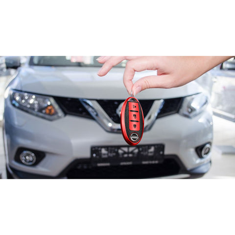 Soft TPU Leather Smart Key Fob Cover Full Protective Red For Nissan Murano Rogue