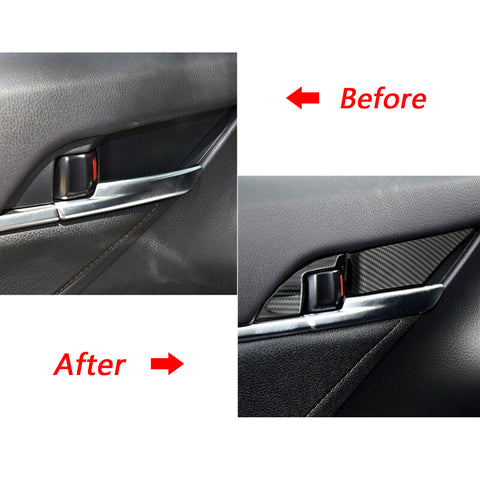 8pcs ABS Carbon Fiber Car Interior Door Handle Bowl Cover Trim Frame Decor for Toyota Camry 2018-2024