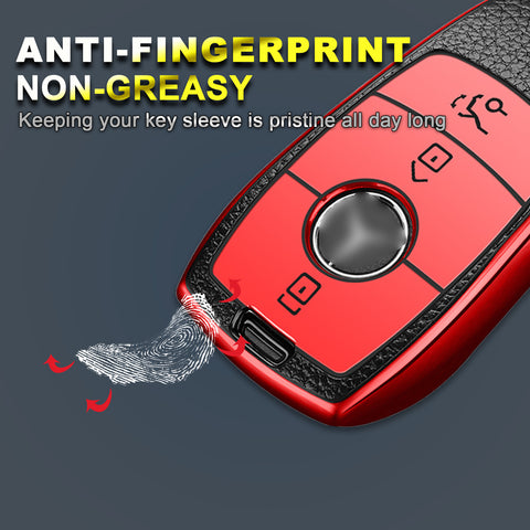 Smart Key Fob Cover Case Holder Soft TPU Leather Full Protection Remote Key Cover Compatible with Mercedes E S Class 3 Button, Red