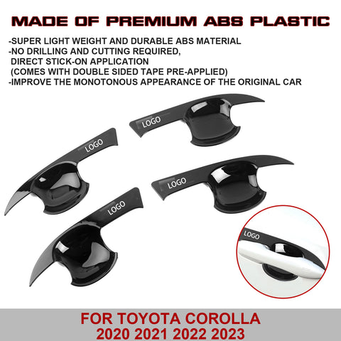Gloss Black Exterior Door Handle Bowl Cover Frame For Toyota Corolla 2020-2024