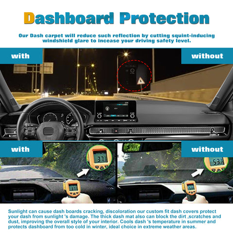Center Console Dashboard Mat Pre-cut Non-Slip Sunshield Sun Glare Protector Dash Carpet Pad Black Cover Compatible with Honda Civic 2022