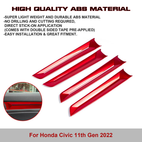 4x Sporty Style Red Side Door Strip Cover Trims For Honda Civic 11th Gen 2022